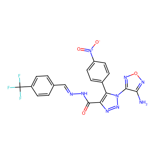 (E)-1-(4-amino-1,2,5-oxadiazol-3-yl)-5-(4-nitrophenyl)-N'-(4-(trifluoromethyl)benzylidene)-1H-1,2,3-triazole-4-carbohydrazide structure