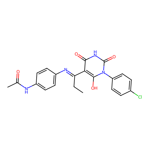 N-[4-[1-[1-(4-chlorophenyl)-2,4,6-trioxo-1,3-diazinan-5-ylidene]propylamino]phenyl]acetamide structure