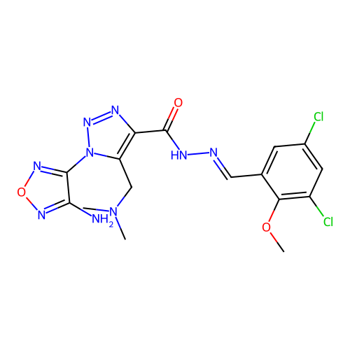 (E)-1-(4-amino-1,2,5-oxadiazol-3-yl)-N'-(3,5-dichloro-2-methoxybenzylidene)-5-((dimethylamino)methyl)-1H-1,2,3-triazole-4-carbohydrazide structure