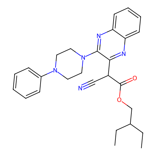 2-Ethylbutyl cyano[3-(4-phenylpiperazin-1-yl)quinoxalin-2-yl]acetate structure