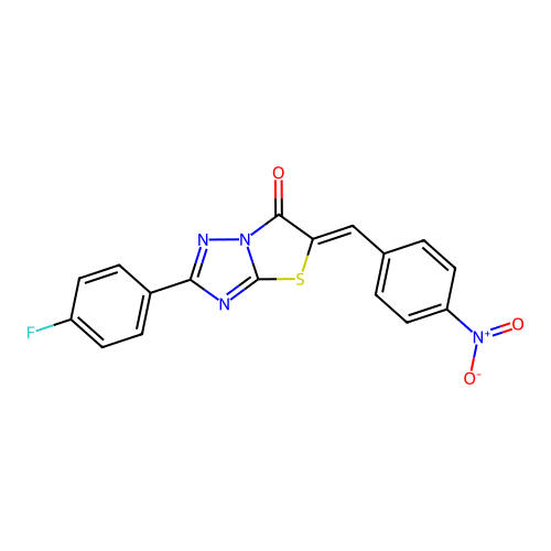 (Z)-2-(4-fluorophenyl)-5-(4-nitrobenzylidene)thiazolo[3,2-b][1,2,4]triazol-6(5H)-one structure
