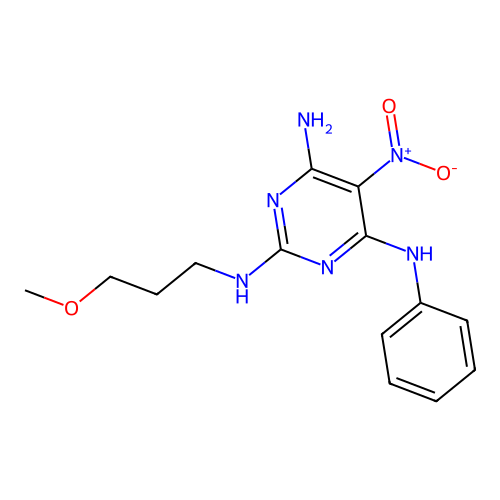 N2-(3-methoxypropyl)-5-nitro-N4-phenylpyrimidine-2,4,6-triamine structure