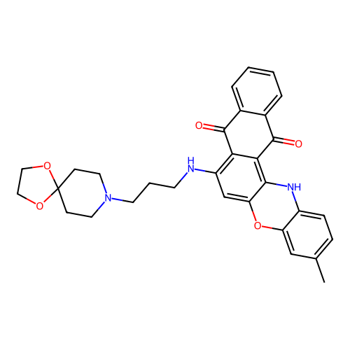 7-((3-(1,4-dioxa-8-azaspiro[4.5]decan-8-yl)propyl)amino)-3-methyl-8H-naphtho[2,3-a]phenoxazine-8,13(14H)-dione structure