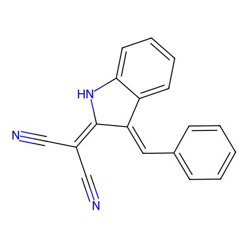 [(3E)-3-benzylidene-1,3-dihydro-2H-indol-2-ylidene]propanedinitrile structure