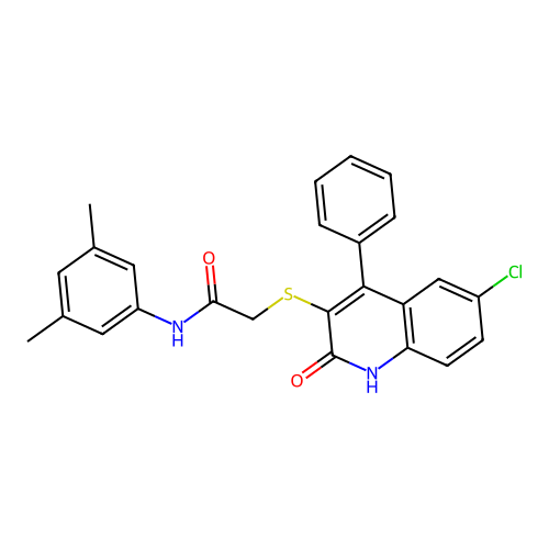 2-[(6-chloro-2-oxo-4-phenyl-1H-quinolin-3-yl)sulfanyl]-N-(3,5-dimethylphenyl)acetamide structure