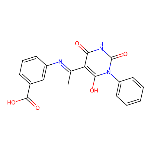 3-[1-(2,4,6-trioxo-1-phenyl-1,3-diazinan-5-ylidene)ethylamino]benzoic Acid structure