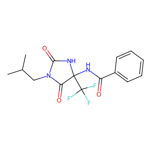 N-[1-(2-methylpropyl)-2,5-dioxo-4-(trifluoromethyl)imidazolidin-4-yl]benzamide structure