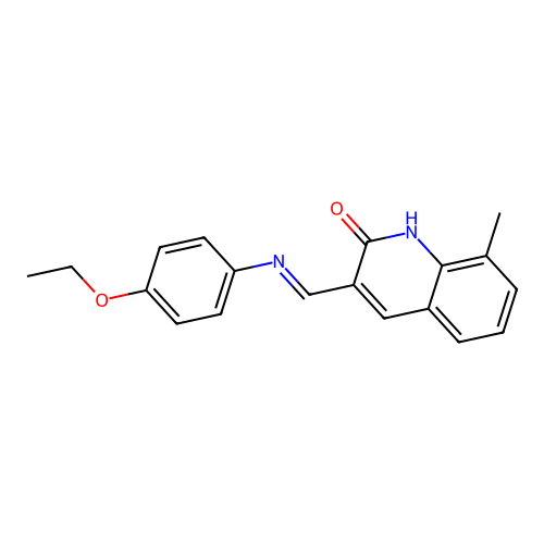 (E)-3-(((4-ethoxyphenyl)imino)methyl)-8-methylquinolin-2-ol structure