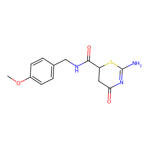 2-amino-N-(4-methoxybenzyl)-4-oxo-5,6-dihydro-4H-1,3-thiazine-6-carboxamide structure