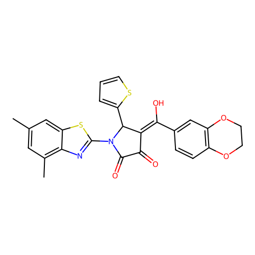 (4E)-4-[2,3-dihydro-1,4-benzodioxin-6-yl(hydroxy)methylidene]-1-(4,6-dimethyl-1,3-benzothiazol-2-yl)-5-(thiophen-2-yl)pyrrolidine-2,3-dione structure