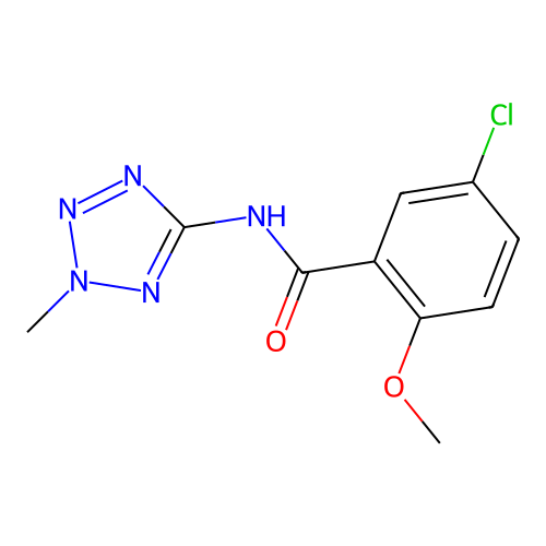5-chloro-2-methoxy-N-(2-methyl-2H-tetrazol-5-yl)benzamide structure