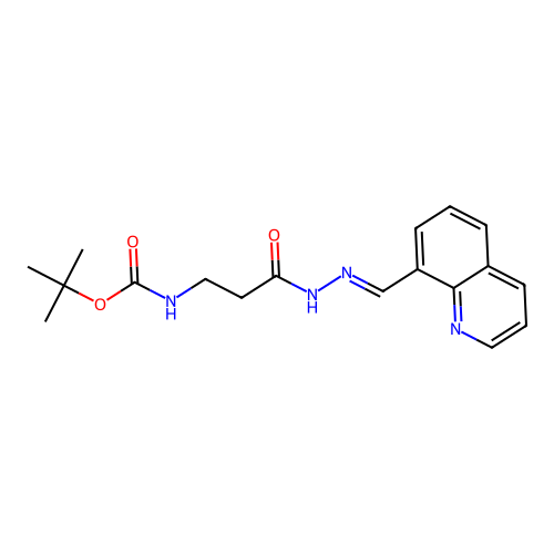 (E)-tert-butyl (3-oxo-3-(2-(quinolin-8-ylmethylene)hydrazinyl)propyl)carbamate structure