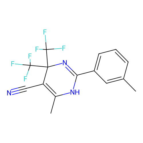 6-methyl-2-(3-methylphenyl)-4,4-bis(trifluoromethyl)-1,4-dihydropyrimidine-5-carbonitrile structure