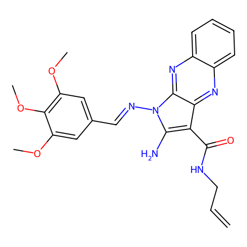 (E)-N-allyl-2-amino-1-((3,4,5-trimethoxybenzylidene)amino)-1H-pyrrolo[2,3-b]quinoxaline-3-carboxamide structure