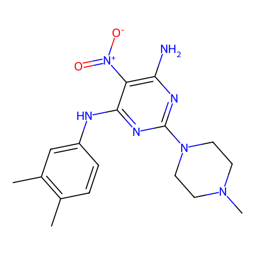 N-(3,4-dimethylphenyl)-2-(4-methylpiperazin-1-yl)-5-nitropyrimidine-4,6-diamine structure