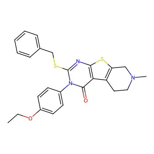 2-(benzylsulfanyl)-3-(4-ethoxyphenyl)-7-methyl-5,6,7,8-tetrahydropyrido[4',3':4,5]thieno[2,3-d]pyrimidin-4(3H)-one structure