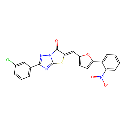 (Z)-2-(3-chlorophenyl)-5-((5-(2-nitrophenyl)furan-2-yl)methylene)thiazolo[3,2-b][1,2,4]triazol-6(5H)-one structure