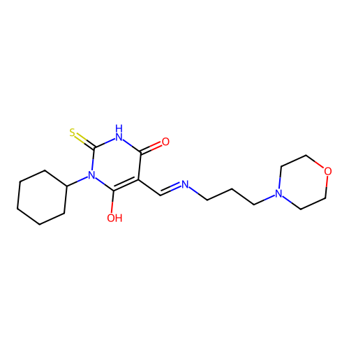 1-cyclohexyl-5-[(3-morpholin-4-ylpropylamino)methylidene]-2-sulfanylidene-1,3-diazinane-4,6-dione structure