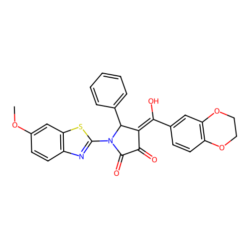 (4E)-4-[2,3-dihydro-1,4-benzodioxin-6-yl(hydroxy)methylidene]-1-(6-methoxy-1,3-benzothiazol-2-yl)-5-phenylpyrrolidine-2,3-dione structure