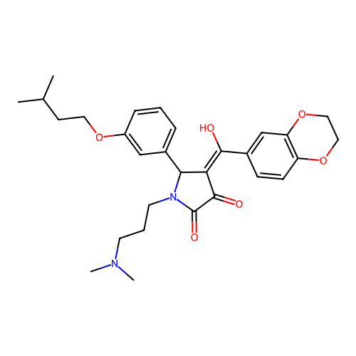 (4E)-4-[2,3-dihydro-1,4-benzodioxin-6-yl(hydroxy)methylidene]-1-[3-(dimethylamino)propyl]-5-[3-(3-methylbutoxy)phenyl]pyrrolidine-2,3-dione structure