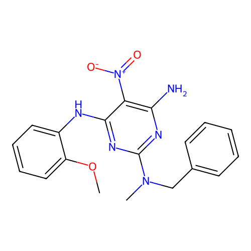N~2~-benzyl-N~4~-(2-methoxyphenyl)-N~2~-methyl-5-nitropyrimidine-2,4,6-triamine structure