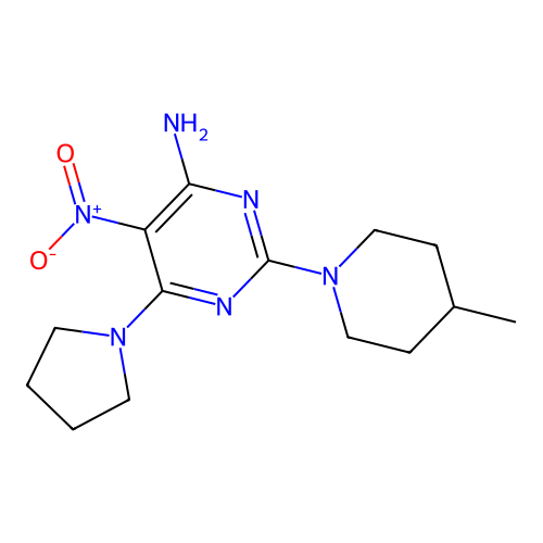 2-(4-Methylpiperidin-1-yl)-5-nitro-6-(pyrrolidin-1-yl)pyrimidin-4-amine structure