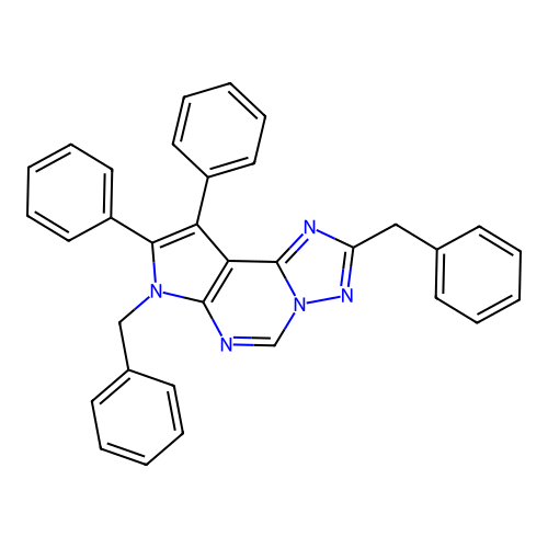 2,7-dibenzyl-8,9-diphenyl-7H-pyrrolo[3,2-e][1,2,4]triazolo[1,5-c]pyrimidine structure