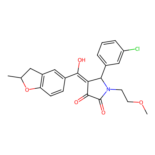 (4E)-5-(3-chlorophenyl)-4-[hydroxy(2-methyl-2,3-dihydro-1-benzofuran-5-yl)methylidene]-1-(2-methoxyethyl)pyrrolidine-2,3-dione structure