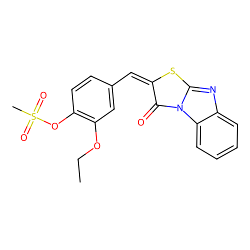(E)-2-ethoxy-4-((3-oxobenzo[4,5]imidazo[2,1-b]thiazol-2(3H)-ylidene)methyl)phenyl methanesulfonate structure