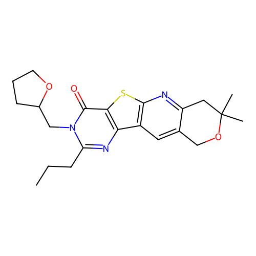 5,5-Dimethyl-14-(oxolan-2-ylmethyl)-13-propyl-6-oxa-17-thia-2,12,14-triazatetracyclo[8.7.0.03,8.011,16]heptadeca-1,3(8),9,11(16),12-pentaen-15-one structure