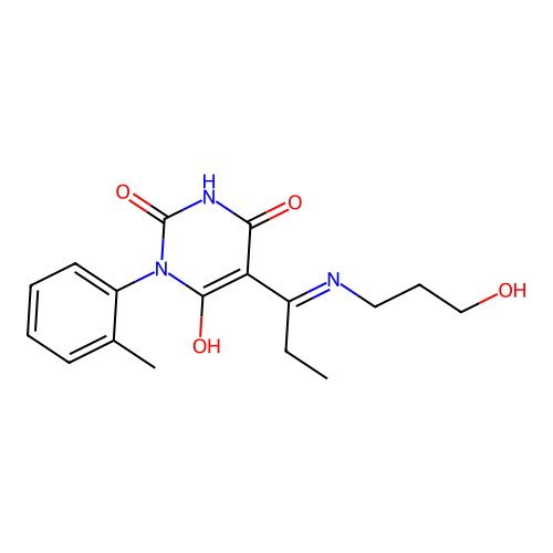 5-[1-(3-hydroxypropylamino)propylidene]-1-(2-methylphenyl)-1,3-diazinane-2,4,6-trione structure