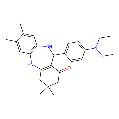 11-(4-(diethylamino)phenyl)-3,3,7,8-tetramethyl-2,3,4,5,10,11-hexahydro-1H-dibenzo[b,e][1,4]diazepin-1-one structure