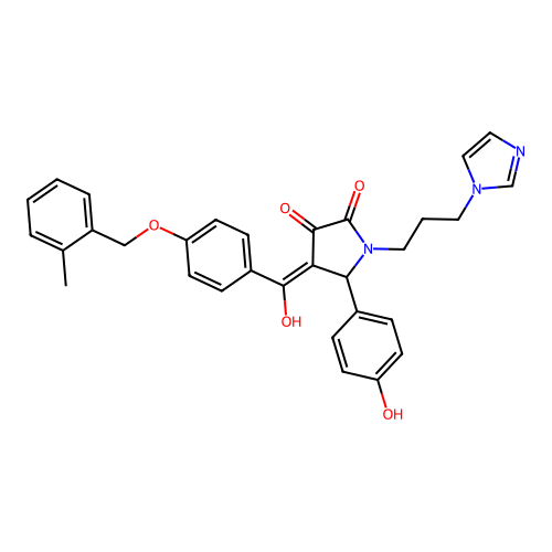 (4E)-4-[hydroxy-[4-[(2-methylphenyl)methoxy]phenyl]methylidene]-5-(4-hydroxyphenyl)-1-(3-imidazol-1-ylpropyl)pyrrolidine-2,3-dione structure