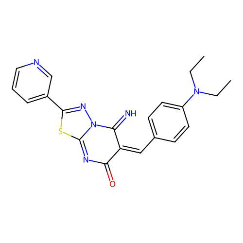 (E)-6-(4-(diethylamino)benzylidene)-5-imino-2-(pyridin-3-yl)-5H-[1,3,4]thiadiazolo[3,2-a]pyrimidin-7(6H)-one structure