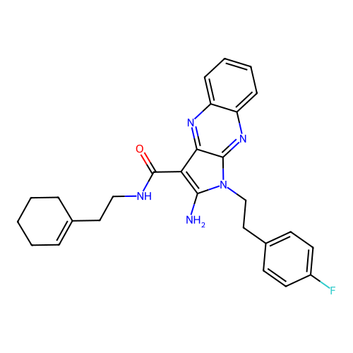 2-amino-N-[2-(cyclohex-1-en-1-yl)ethyl]-1-[2-(4-fluorophenyl)ethyl]-1H-pyrrolo[2,3-b]quinoxaline-3-carboxamide structure