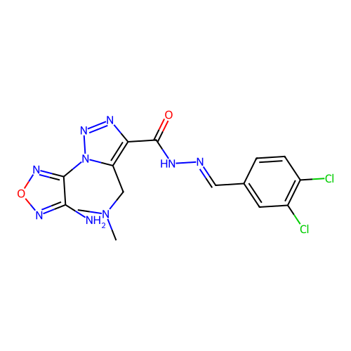 (E)-1-(4-amino-1,2,5-oxadiazol-3-yl)-N'-(3,4-dichlorobenzylidene)-5-((dimethylamino)methyl)-1H-1,2,3-triazole-4-carbohydrazide structure