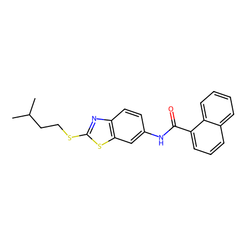 N-{2-[(3-methylbutyl)sulfanyl]-1,3-benzothiazol-6-yl}naphthalene-1-carboxamide structure