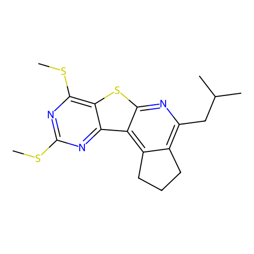4-(2-methylpropyl)-7,9-bis(methylsulfanyl)-2,3-dihydro-1H-cyclopenta[4',5']pyrido[3',2':4,5]thieno[3,2-d]pyrimidine structure