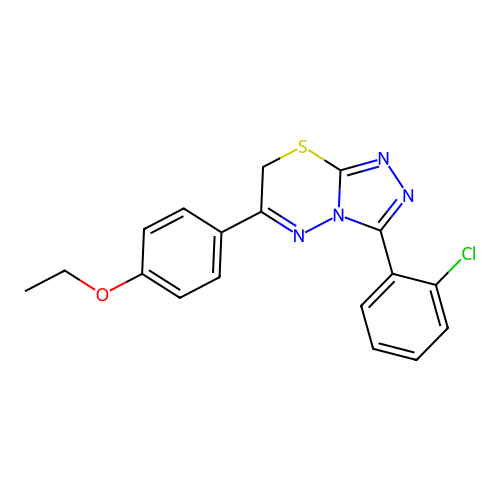 3-(2-chlorophenyl)-6-(4-ethoxyphenyl)-7H-[1,2,4]triazolo[3,4-b][1,3,4]thiadiazine structure