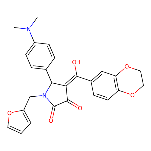 (4E)-4-[2,3-dihydro-1,4-benzodioxin-6-yl(hydroxy)methylidene]-5-(4-dimethylaminophenyl)-1-(furan-2-ylmethyl)pyrrolidine-2,3-dione structure