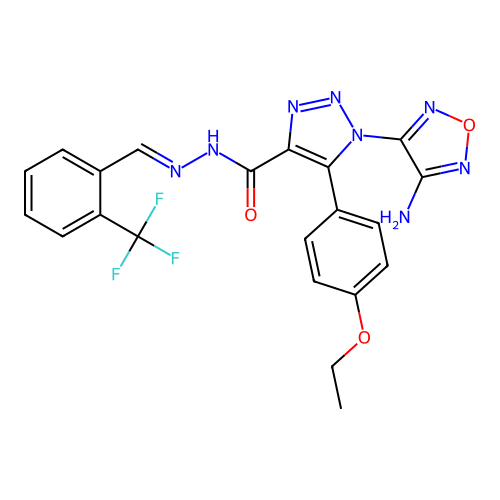(E)-1-(4-amino-1,2,5-oxadiazol-3-yl)-5-(4-ethoxyphenyl)-N'-(2-(trifluoromethyl)benzylidene)-1H-1,2,3-triazole-4-carbohydrazide structure