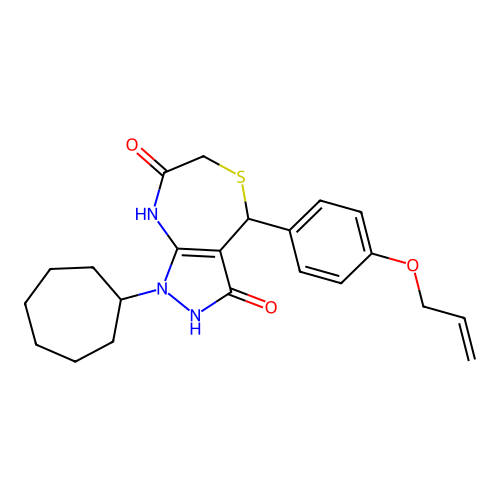 1-CYCLOHEPTYL-3-HYDROXY-4-[4-(PROP-2-EN-1-YLOXY)PHENYL]-1H,4H,6H,7H,8H-PYRAZOLO[3,4-E][1,4]THIAZEPIN-7-ONE structure
