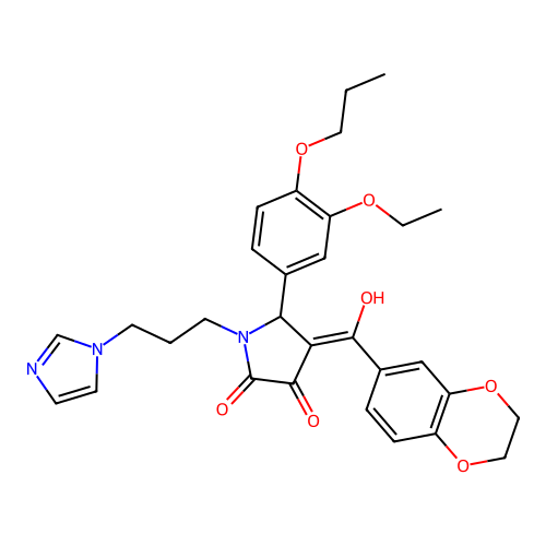 (4E)-4-[2,3-dihydro-1,4-benzodioxin-6-yl(hydroxy)methylidene]-5-(3-ethoxy-4-propoxyphenyl)-1-(3-imidazol-1-ylpropyl)pyrrolidine-2,3-dione structure