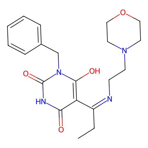 1-benzyl-5-[1-(2-morpholin-4-ylethylamino)propylidene]-1,3-diazinane-2,4,6-trione structure