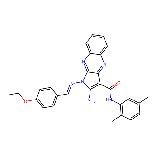 (E)-2-amino-N-(2,5-dimethylphenyl)-1-((4-ethoxybenzylidene)amino)-1H-pyrrolo[2,3-b]quinoxaline-3-carboxamide structure