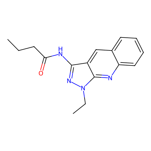 N-(1-ethyl-1H-pyrazolo[3,4-b]quinolin-3-yl)butanamide structure