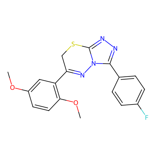 6-(2,5-dimethoxyphenyl)-3-(4-fluorophenyl)-7H-[1,2,4]triazolo[3,4-b][1,3,4]thiadiazine structure