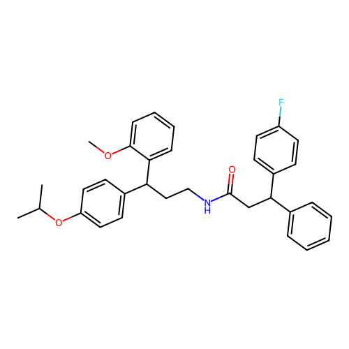 3-(4-fluorophenyl)-N-(3-(4-isopropoxyphenyl)-3-(2-methoxyphenyl)propyl)-3-phenylpropanamide structure