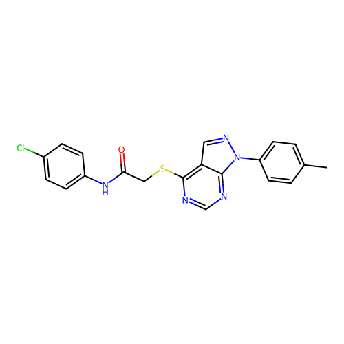 N-(4-chlorophenyl)-2-((1-(p-tolyl)-1H-pyrazolo[3,4-d]pyrimidin-4-yl)thio)acetamide structure