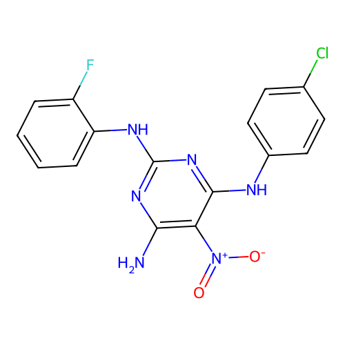 {4-Amino-6-[(4-chlorophenyl)amino]-5-nitropyrimidin-2-yl}(2-fluorophenyl)amine structure